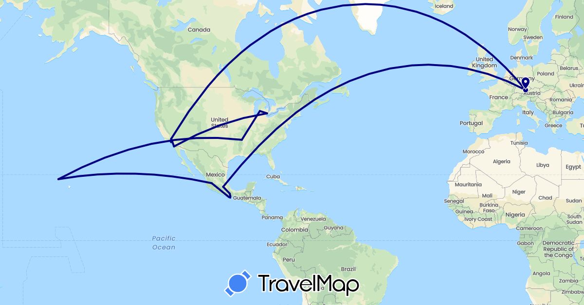 TravelMap itinerary: driving in Germany, Mexico, United States (Europe, North America)